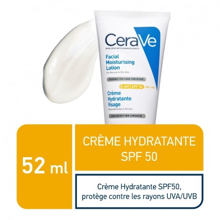 CeraVe crème hydratante visage SPF50 peaux normales à sèches | 52ml
