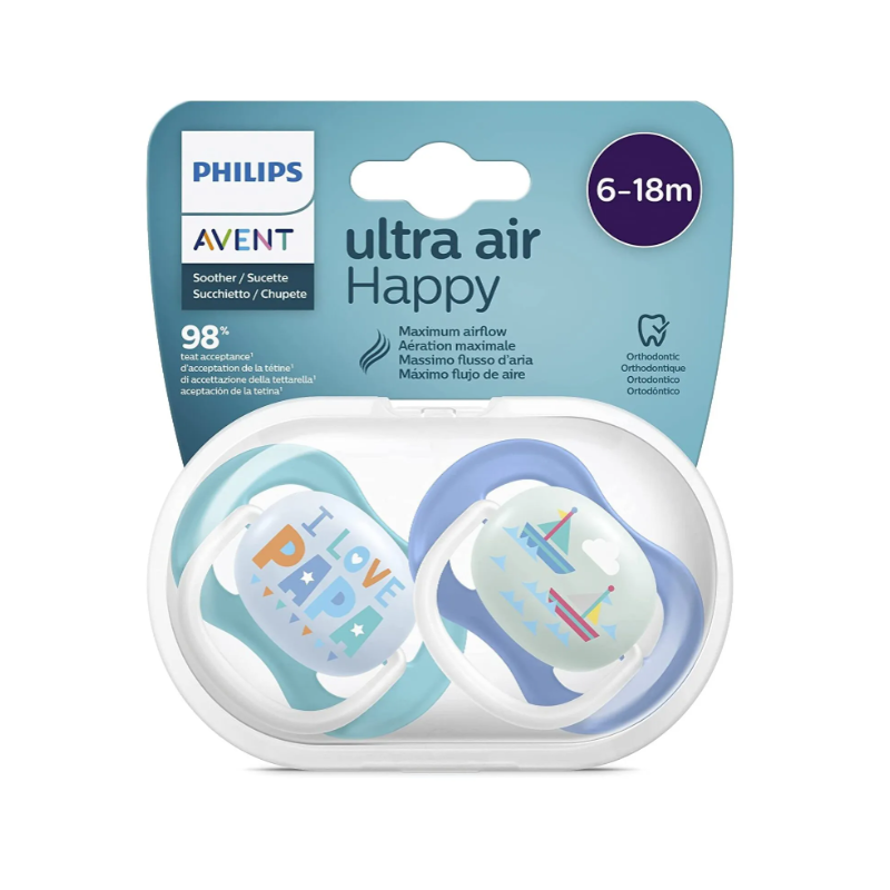 Avent Philips Sucette Ultra Air Happy 6-18 Mois Garçon 2 Pièces