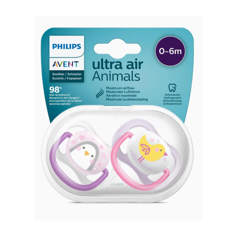 Sucette ultra air Philips Avent, pour 6 à 18 mois, orthodontique et 0% BPA,  2 pièces, SCF080/03