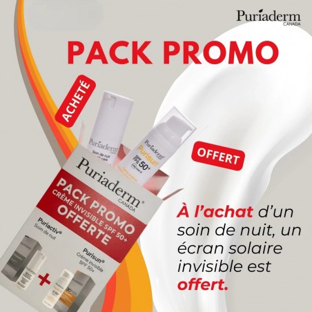 PURIADERM PACK PURIACTIV SOIN NUIT 30ML + PURISUN ECRAN INVISIBLE SPF50+ 50ML