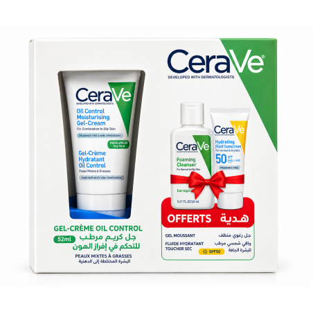 CERAVE Gel-Crème Hydratant Oil Control (52ml) + 2 Miniatures Offertes (Gel Moussant & Fluide Hydratant SPF50)